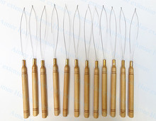 Free shipping 50pcs/Lot ,Wooden Handle Pulling Loop Needle Hair Extensions,Hair Extension Tools