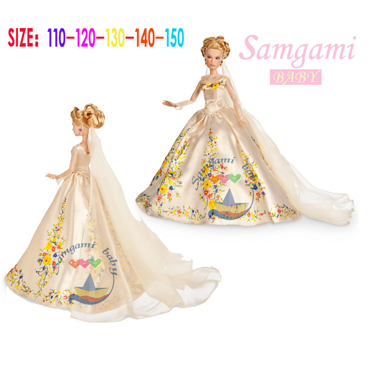 Gold long evening cinderella dress New 2015 Summer Baby Girl Dress Princess Girls Party Dresses Kids Clothes Children Clothing