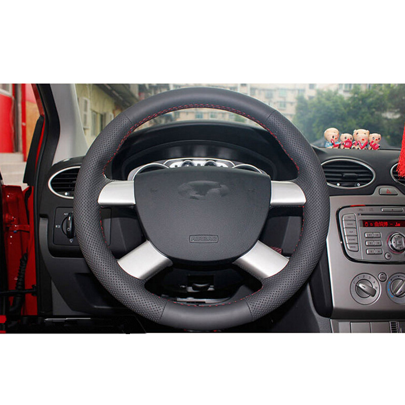 Black Color Leather Car Steering Wheel Cover For Ford Focus 2 Mondeo MK2 2005 - 2012 1Pc  Interior Accessories