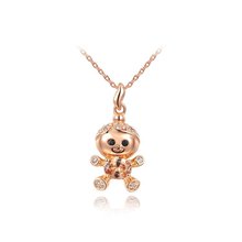 2014 Boys Girls Cute Designer Jewlery Birthday Gift Rose Gold Filled Chain Large Brown Crystal Kids Figure Necklaces & Pendants