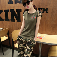 Sport 2 Piece Set Women 2016 Fashion Summer Tracksuit Camouflage Two Piece Set Jogging Suits For Women Tops+Pant Plus Size M-4XL