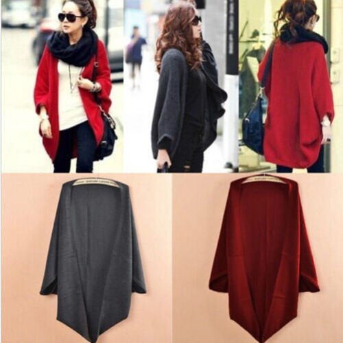 New-Women-Batwing-Loose-Cardigans-Shawl-Knit-Jacket-Coat-Sweater-Knitwear-Tops