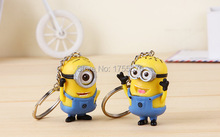Free Shipping 2Pcs Cartoon Key Ring Chain Despicable Me 3D Eye Small Minions Figure Kid toy