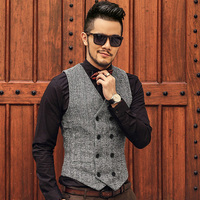 Mens Double Breasted Vest Men Dress Suit Vest Men Formal Grey Vest Suit Gilet Vest Slim