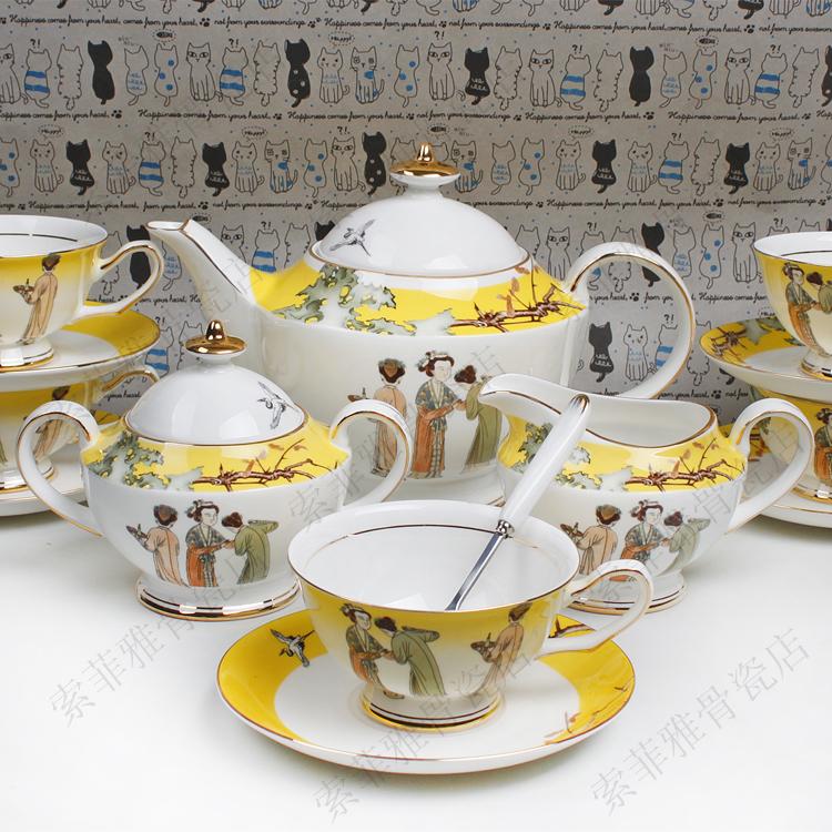Business gift 21 red tea set glaze bone china coffee quality ceramic coffee set