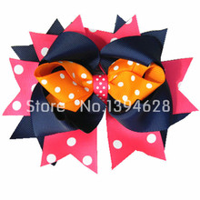 Free Shipping $1.5/1PC 5″ Hot Pink Orange Navy Blue Polka Dot Girls Toddler Hair Bows Boutique Bows Girls Hair Accessories