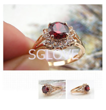 SGLOVE Latest Fashion 2015 18k Rose Gold Plated 4 Prongs Cherry Ruby Genuine Austrian Crystal Cluster