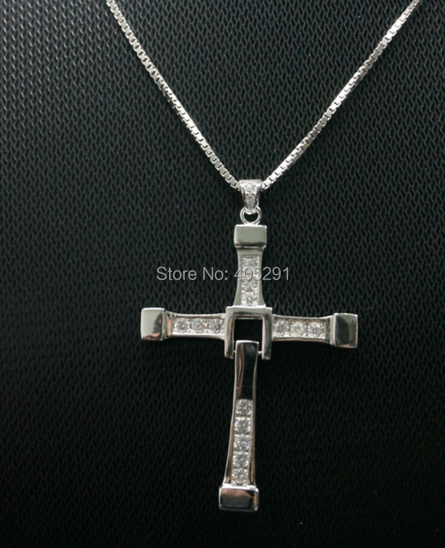 Fast and Furious movie jewelry  cross pendant necklace sweater chain S925 silver big size jumbo pendant long necklace