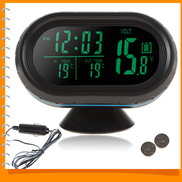 Гаджет  12V / 24V Digital Auto Car Thermometer + Car Battery Voltmeter Voltage Meter Tester Monitor + Noctilucous Clock + Freeze Alert None Автомобили и Мотоциклы
