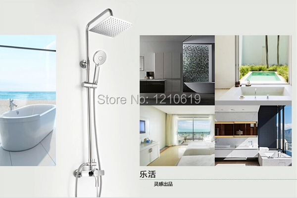 Newly US Free Shipping Chrome Finish 8 inch Shower Head Rainfall Shower Faucet Set W/ Shower Hand Single Handle Wall Mounted