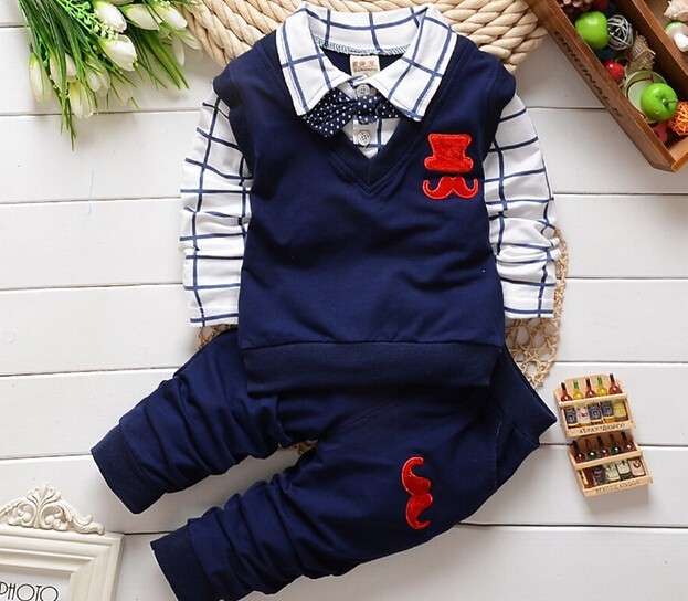 Fashion New Spring Autumn Baby Boy Clothes Set Vest Tie Plaid Blouse Pant Suit Kids Boys