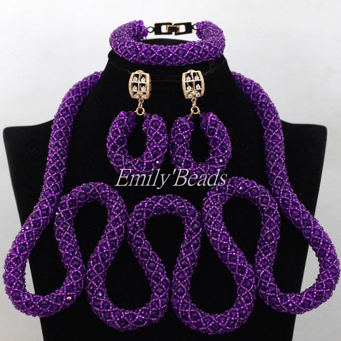 Chunky Purple Nigerian Crystal Beads Necklace Set African Wedding Party Jewelry Set Party Lady Jewelry Free Shipping AIJ755
