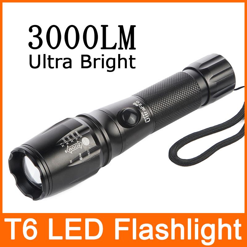 Ultra Bright LED Rechargable Torch Light Cree T6 Adjustable LED Flashlight 3 Modes 3000LM Linterna tacha