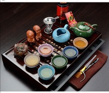 17pcs Chinese kung fu teaset Color ceramic pottery teapot for the tea set cups tea pot porcelain tray with saucers solid wood