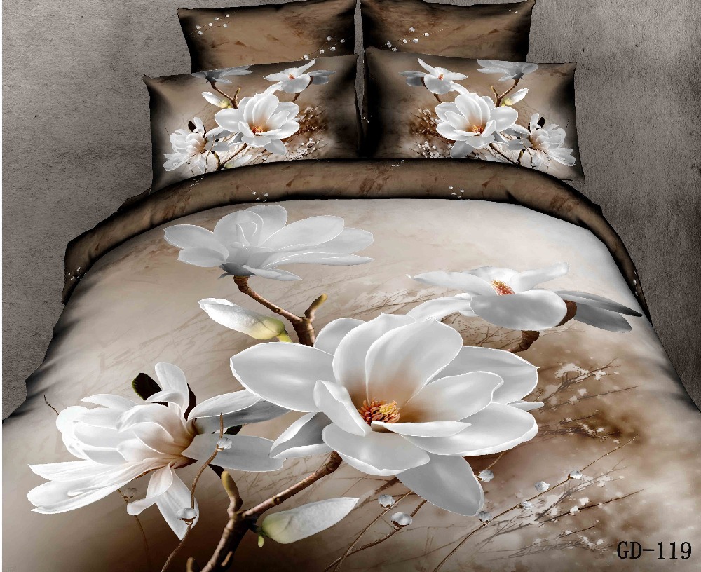 Luxury 3D Flowers Bedding sets Queen King Super king Size 3-6 Pcs White Orchid Duvet Cover Sheets Pillowcases Housse De Couette