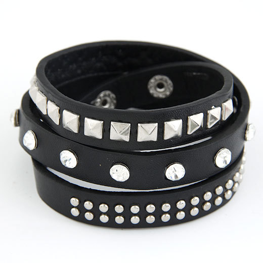 Hottest 2014 Punk Rock Colors Rivet MultiLayers Circles Stud Chain Leather Cuff Bracelets Bangles Women Men
