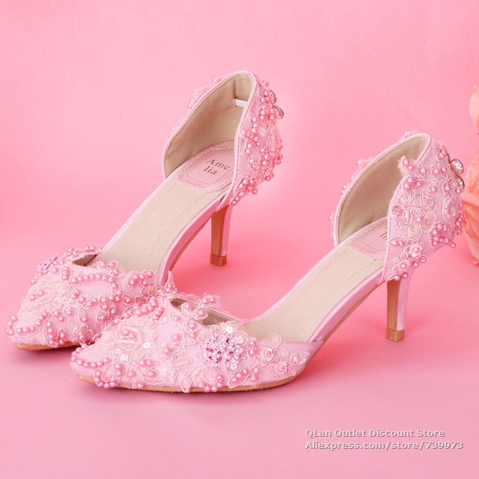 Pink 2 Piece Wedding Sandals With Pearls Dorsay Wedding Shoes Low