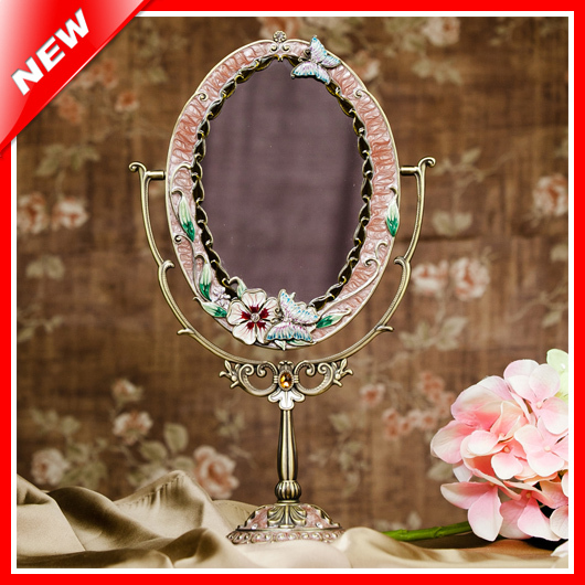 Antique Tin Alloy Vintage Beauty Makeup Mirror Woman Cosmetic Mirror Table Standing Dressing Mirror Home Decorative Mirror