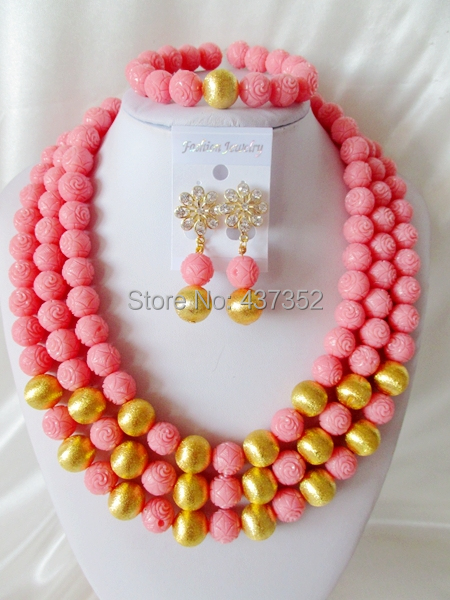 New Arrived Nigerian African Wedding Beads Jewelry Set , Artificial Coral Beads Bridal Jewelry Set CWS-474