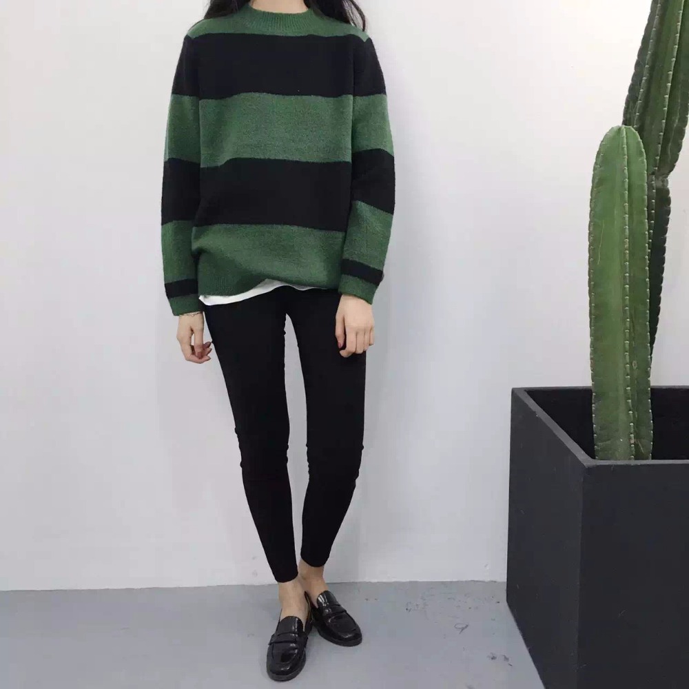 2015 New Fashion Woman Sweater Striped Pullover Korean Style Long-sleeve Knitwear Casual Women Shirt Top