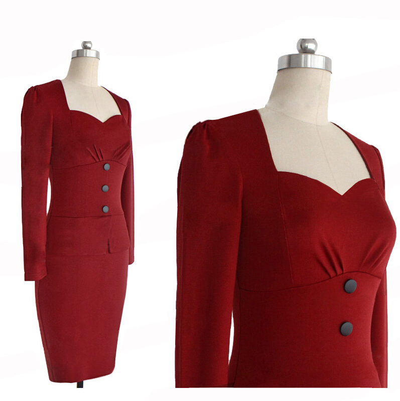 Wholesale New Women Elegant Uk Dresses Office Fashion Button Full
