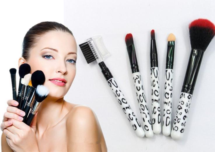 Новый 5 шт. макияж румяна тени для век леопарда кисти lipstic brushe комплект инструментов