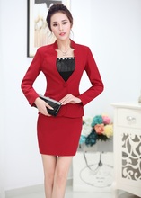 New Formal Uniform Style Novelty Red Professional Business Suits Jackets And Skirt 2015 Autumn And Winter Ladies Office Blazers
