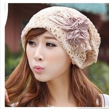 Lady finishing scarf hair loss khaki chemo cancer cap lace flower beanie skull india turban hat for women free shipping