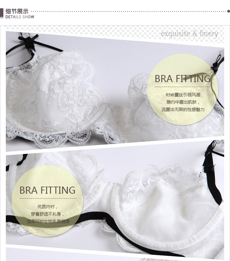 Womens Bra Set Ultra Thin Floral Transparent Lace Bra Embroidery