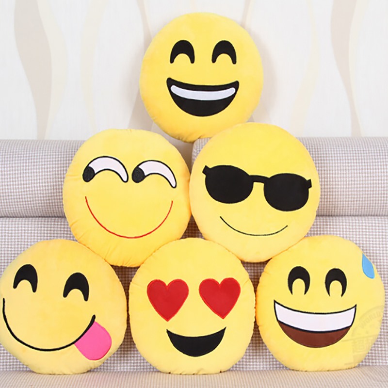 Мило Emoji Cusion Улыбка Смайлик Желтый Подушки Подушки Мультфильм Выражение Желтый Круглые Декоративные Подушки Фаршированные Плюшевые