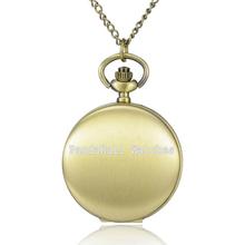 2015 New Antique Bronze Pocket Watches Flat Round Alloy Quartz Pendant Watches with Chains for Men