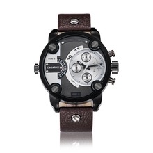 2016 luxury brand watch men military watch Big dial leather watch men waterproof calendar male watches with multiple time zones