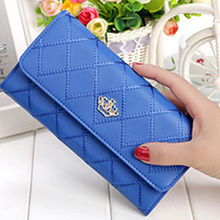 HOT New 2016 Fashion Lady Womens Long Check Purse Clutch Crown PU Leather Wallet Card Holder Handbag Long Wallets Women Purse