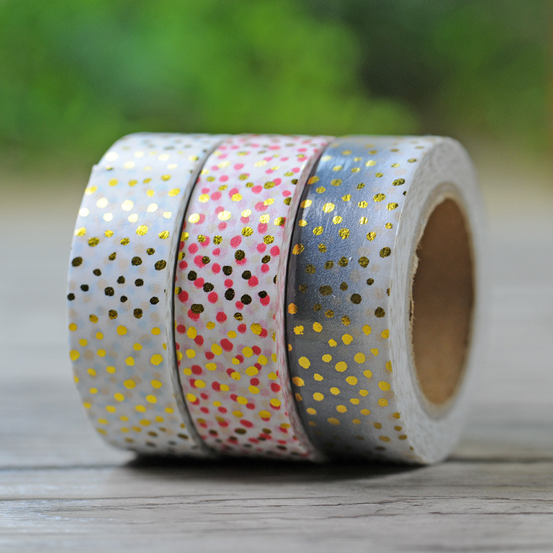 New 1x Gold Print Surface Polka Dot  DIY Masking Washi Tape 10m Cinta Adesiva Fita Adesiva Decorativa Decorada Papelaria