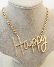 The Wind Major Suit Matte Gold HAPPY English Letter Metal Exaggerated Necklace!#