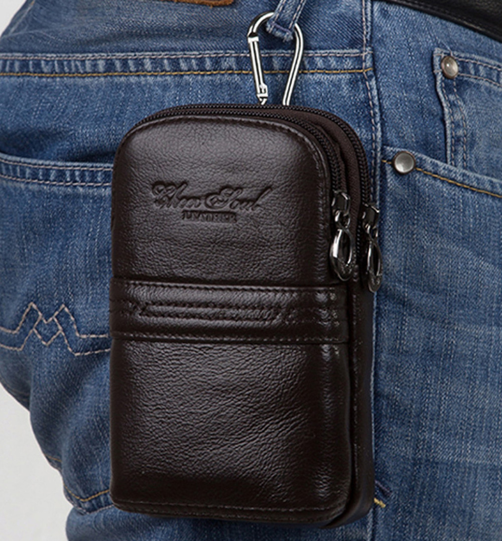 New Designer Men Cowhide Genuine Leather Fanny Waist Hook Bag Belt Bum Male Small Money Cell ...