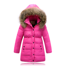 2015 Fashion children duck down jacket large fur collar long thick winter jacket girls child coats