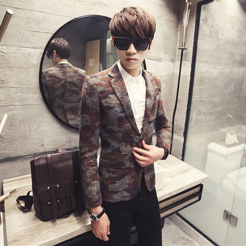 Autumn and winter fashion vintage Camouflage woolen casual blazer male slim suit jacket