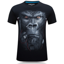 Men’s Tops Summer O-neck T-shirt Fashion 3D Headphones Orangutan Chimpanzees Tees Music Monkey Gorilla T Shirt Plus Size S-6XL