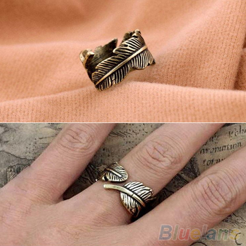 Antique Women s Men s Leaf Feather Ring Finger Ring Fashion Jewelry 1QL1