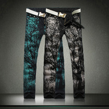 Cool Mens Painted Jeans 100% Cotton Clubwear Personality fashion Jeans Men Straight Mens Denim Trousers Mens Printed Jeans