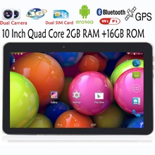 10 Inch Quad core Android4 4 Tablets pc GPS 2GB 16GB Bluetooth FM 2 SIM Card