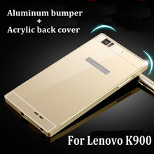 2015 Hot Lenovo K900 Metal Case Acrylic Back Cover & Aluminum Frame Set Phone Bag Cases for Lenovo K900