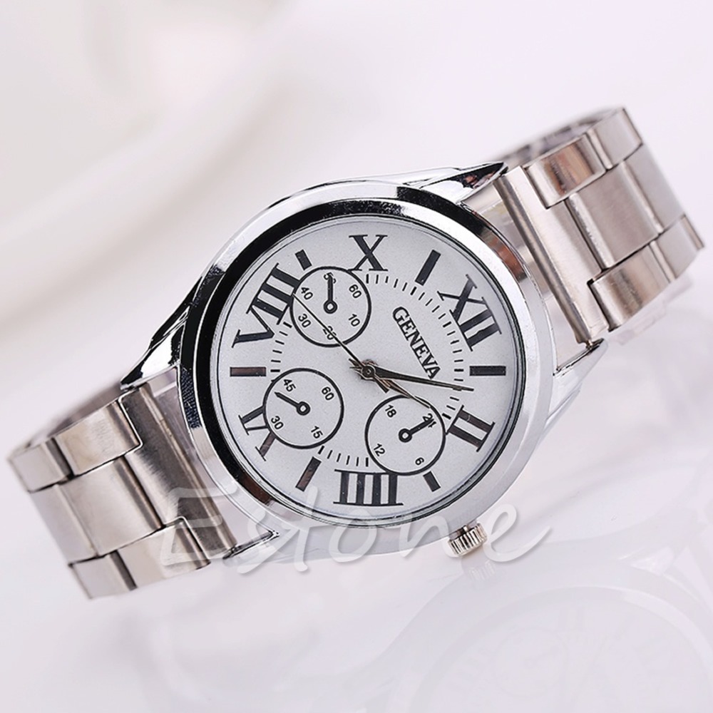 Free Shipping LUXURY Geneva Women Men Roman Numerals Stainless Steel Analog Quartz Wrist Watch S127