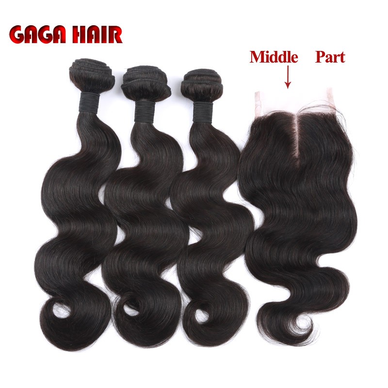 Brazilian Virgin Hair Weft Body Wave 3pcs Human Hair Weave Bundles with 1pcs Lace Closure GaGa Hair Products Hair Extensions (40)