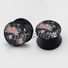 1 pair Floral plugs anodized black ear plug gauges steel flesh tunnel body piercing jewelry 2 pieces