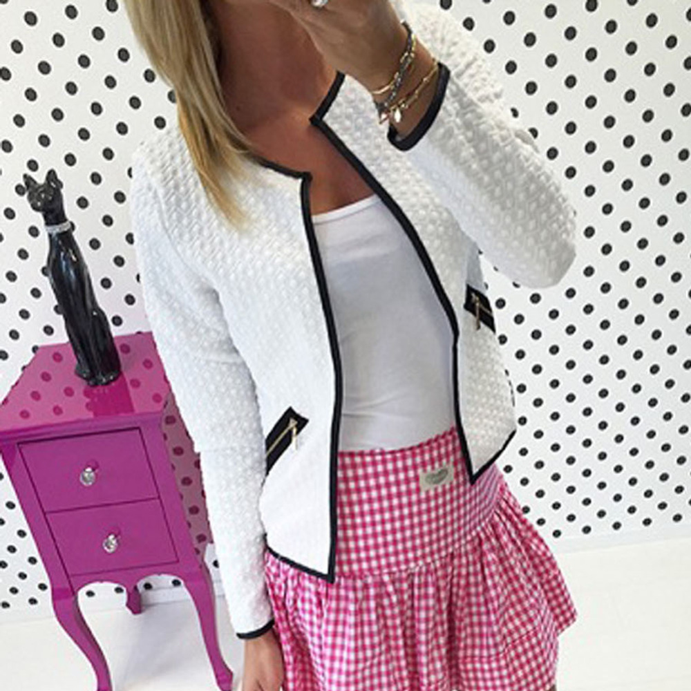 Fashion New Women Short Coat Jacket Long Sleeve Casual font b Tartan b font Cardigan White