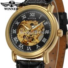Wrg8075m3g2 Forsining reloj automático ganador hombres reloj esqueleto de color oro con correa de cuero negro con caja de regalo envío gratis