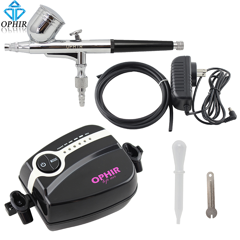 Фотография OPHIR Temporary Tattoo Airbrush Set 0.3mm Airbrush Kit with Air Compressor for Nail Art Makeup Cake Decorating_ AC094+AC004