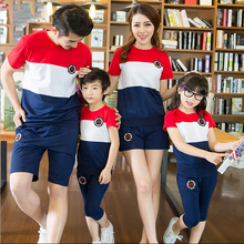 Summer Family Matching Outfits Cotton T-shirt Women Kids Clothing Set Family Look Family fitted Sport set